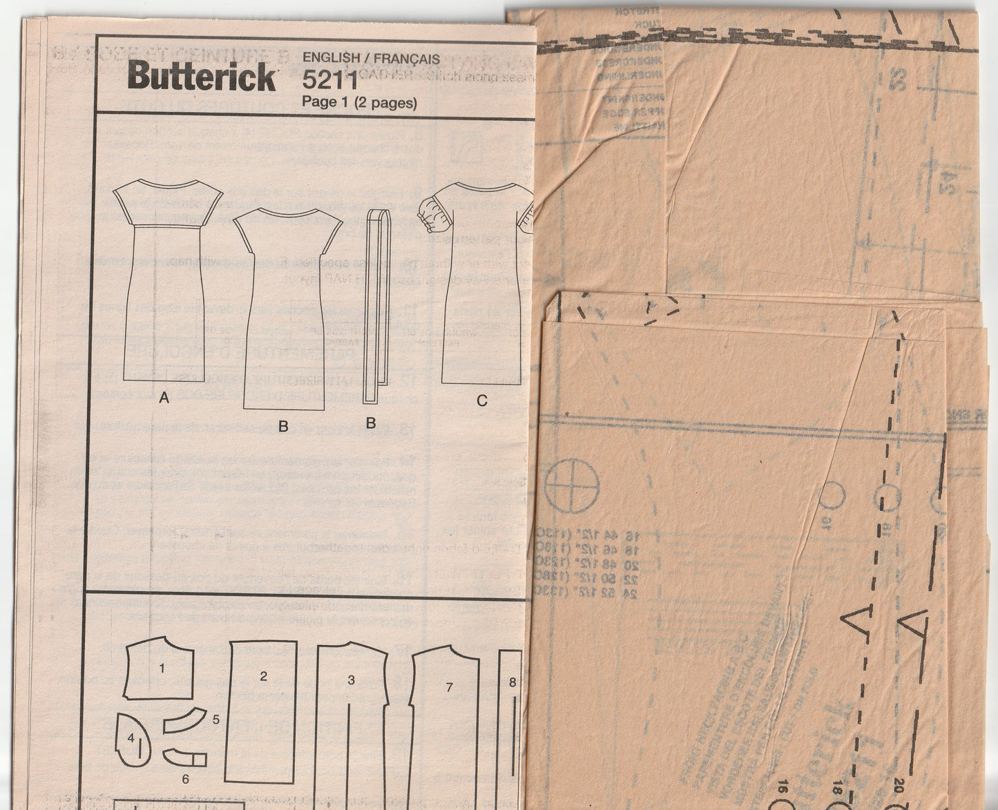 Butterick 5211 EASY Womens Pullover Dresses Out Of Print Paper Sewing Pattern Sizes 16 - 24 UNCUT Factory Folded