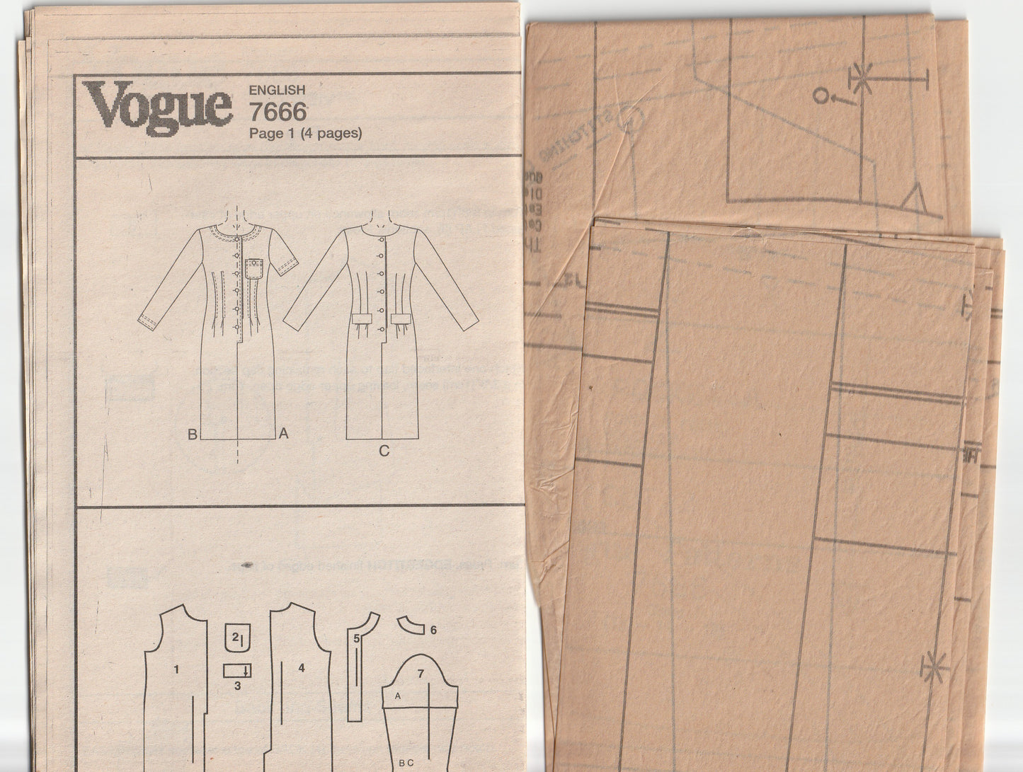 Vogue 7666 Womens Tucked Waist Sheath Dress Out Of Print Paper Sewing Pattern Size 12 - 16 UNCUT Factory Folded