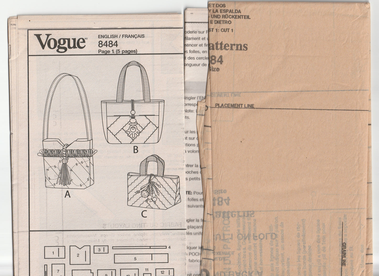 Vogue 8484 Womens B RANDLE Crazy Quilted Handbags Out Of Print Paper Sewing Pattern UNCUT Factory Folded