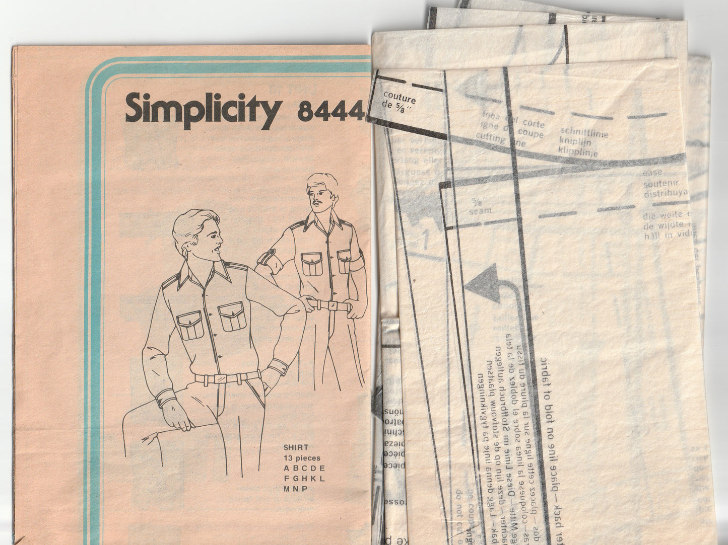 Simplicity 8444 Mens Wide Collar Button Front Shirts 1970s Vintage Paper Sewing Pattern MEDIUM Chest 38 Inches