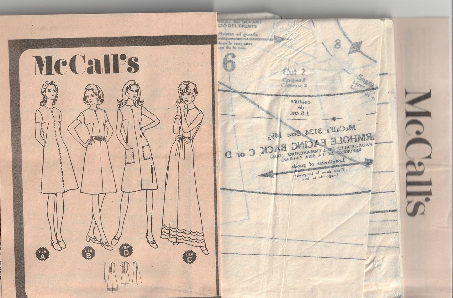 McCall's 3134 Womens Half Sized Fit & Flared Dresses 1970s Vintage Paper Sewing Pattern Bust 37 inches