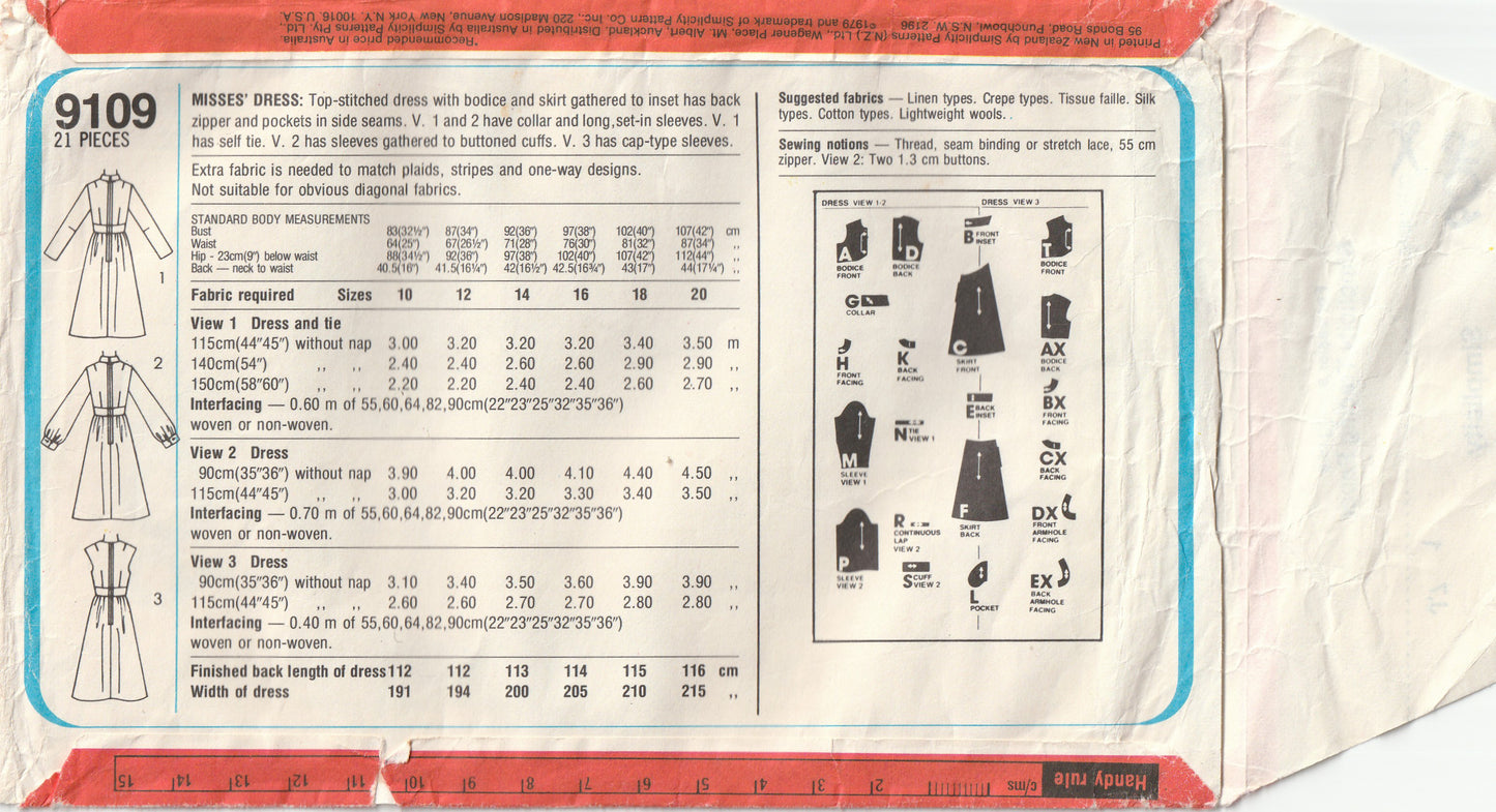 Simplicity 9109 Womens Fit & Flared Dress with Waist Insert 1970s Vintage Paper Sewing Pattern Size 14 Bust 36 inches