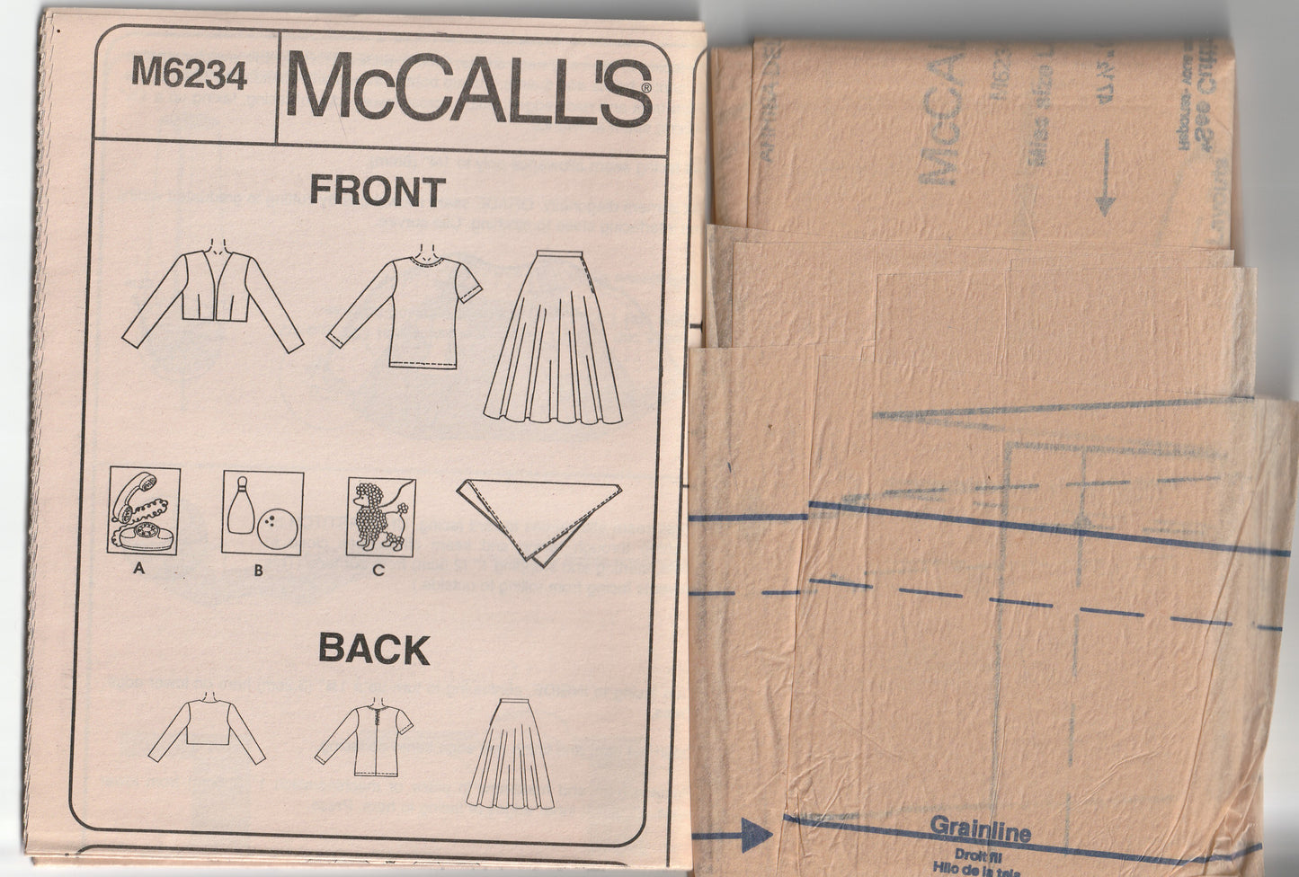 McCall's 6234 Womens 1950s Rockabilly Costume Top Jacket Scarf & Poodle Skirt Out Of Print Paper Sewing Pattern Size 16-18 UNCUT Factory Folded