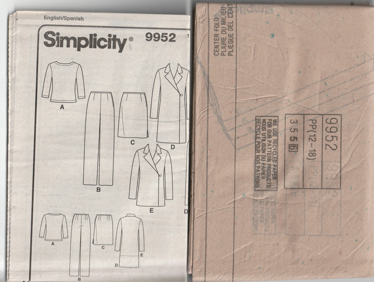 Simplicity 9952 Womens Asymmetric Coat Jacket Pants Skirt & Knit Top Out Of Print Paper Sewing Pattern Size 12 - 18 UNCUT Factory Folded