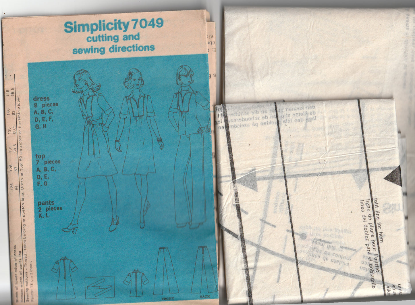 Simplicity 7049 Womens Yoked Top Dress & Pants 1970s Vintage Paper Sewing Pattern Size 12 Bust 34 inches