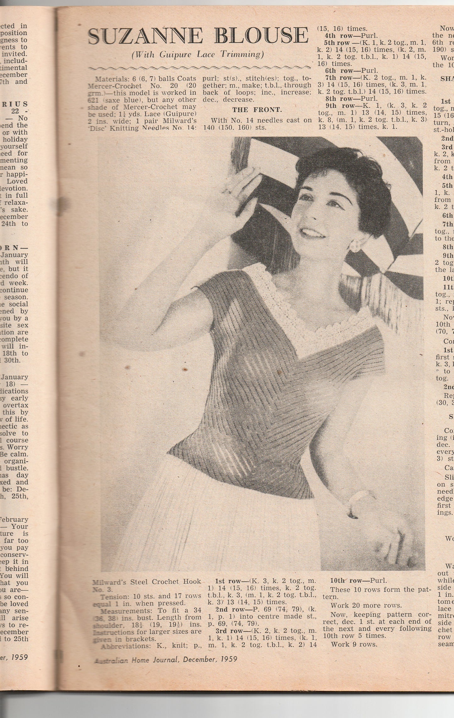 Australian Home Journal December 1959 Magazine with 2 Womens Frocks & Toddlers Party Dress Factory Folded Paper Sewing Patterns Included