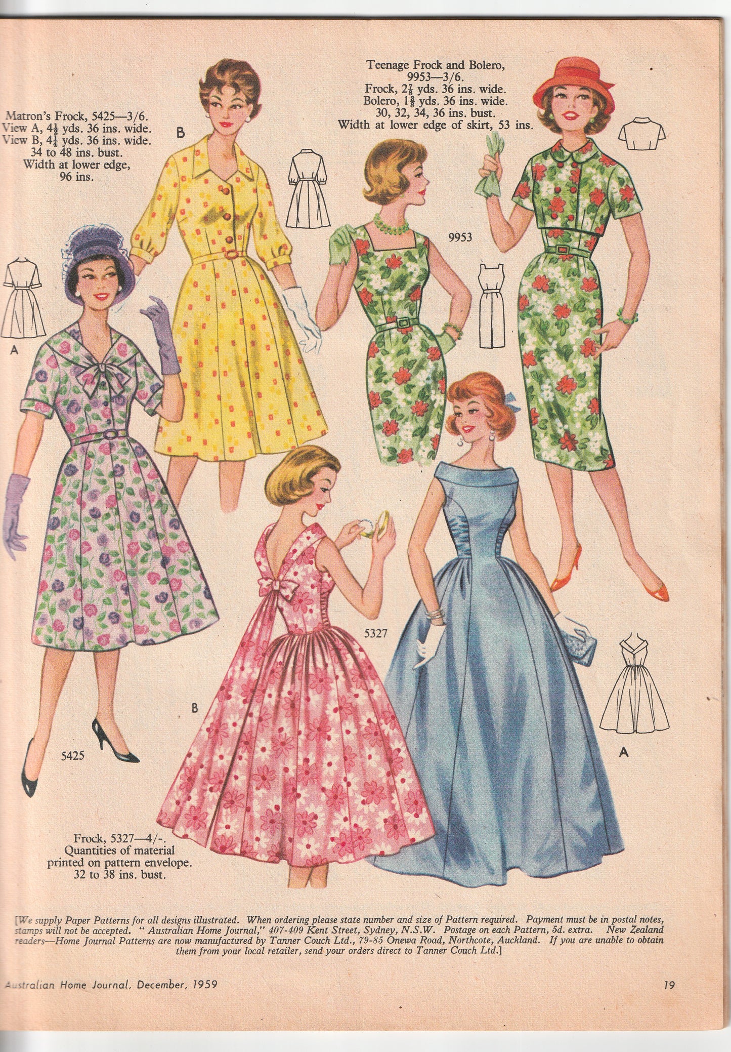 Australian Home Journal December 1959 Magazine with 2 Womens Frocks & Toddlers Party Dress Factory Folded Paper Sewing Patterns Included