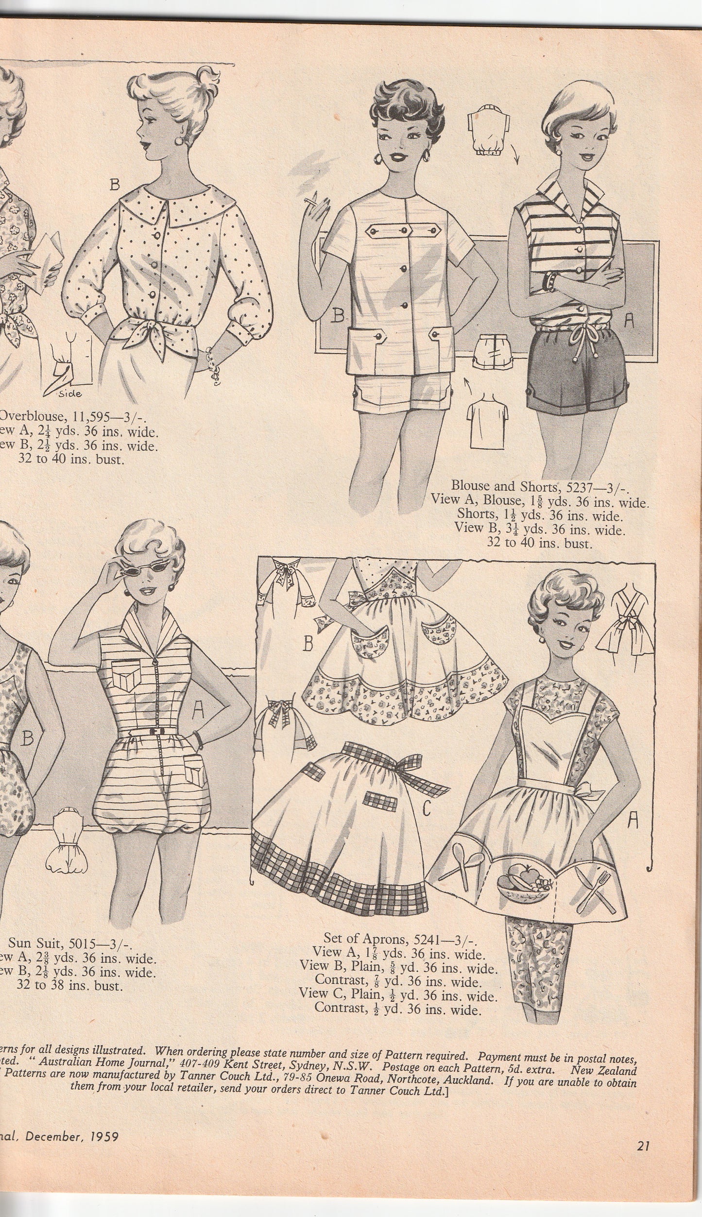 Australian Home Journal December 1959 Magazine with 2 Womens Frocks & Toddlers Party Dress Factory Folded Paper Sewing Patterns Included