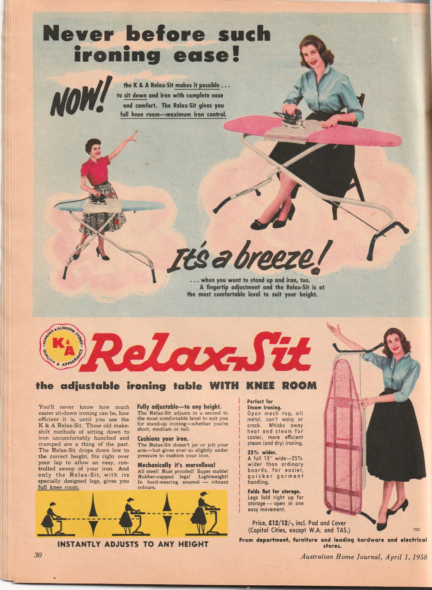 Australian Home Journal April 1958 Magazine with 2 Womens Frocks & Girls Party Dress Factory Folded Paper Sewing Patterns Included