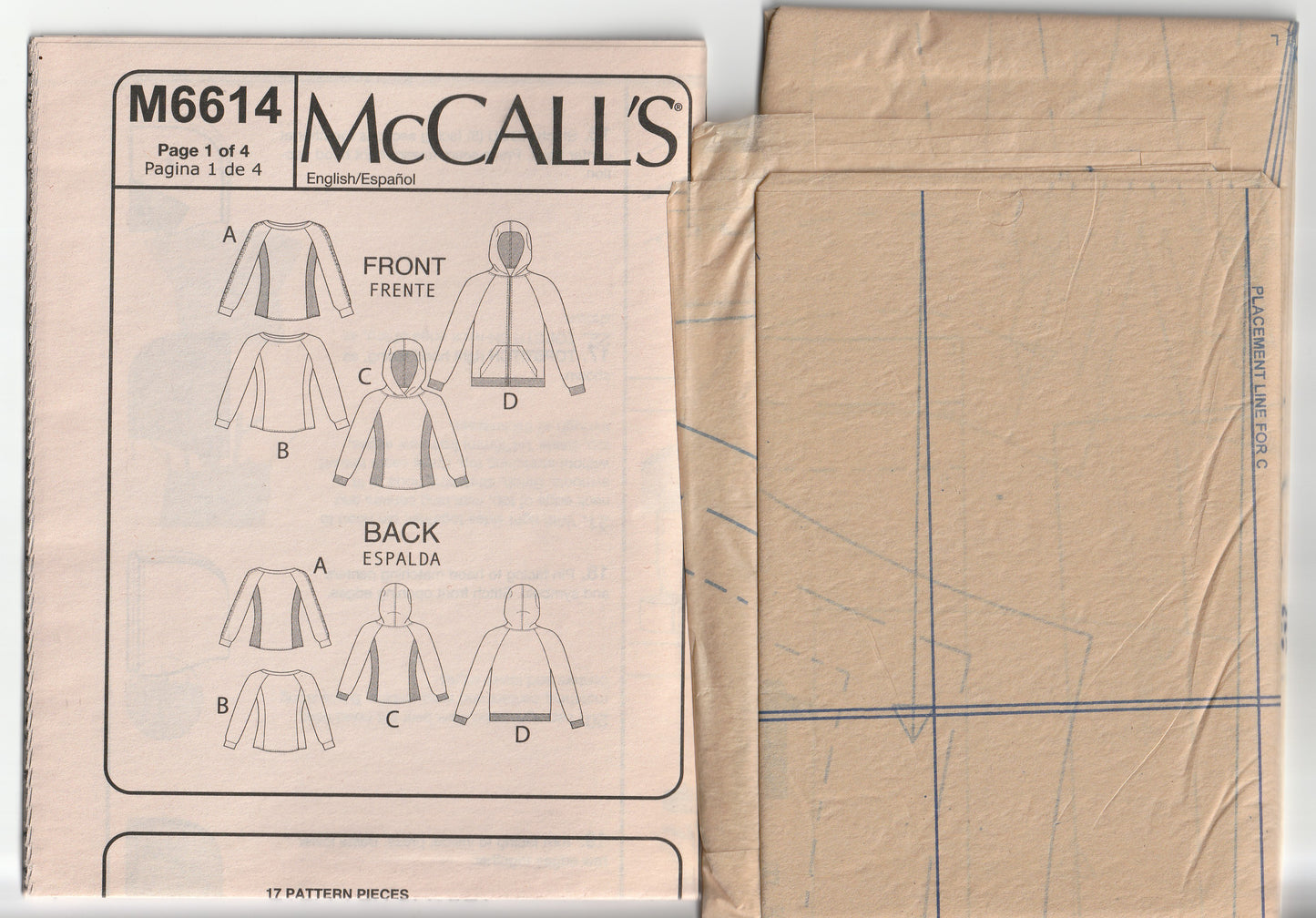 McCall's 6614 Mens Womens UNISEX Stretch Knit Hoodies & Jackets Out Of Print Paper Sewing Pattern S/M/L UNCUT Factory Folded