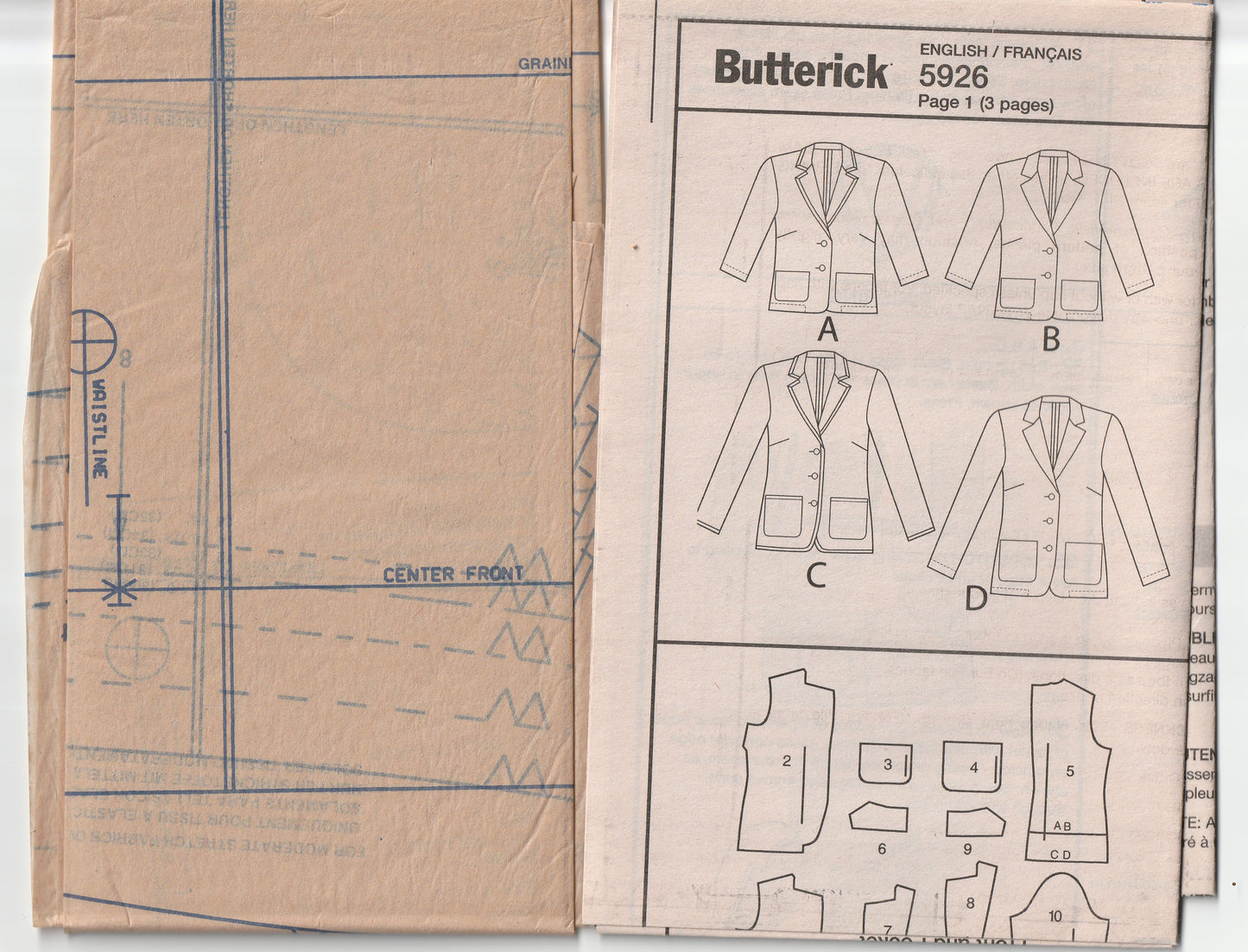 Butterick 5926 Womens Classic Blazer Style Jacket for Stretch Knit Fabrics Out Of Print Paper Sewing Pattern Size 8 - 16 UNCUT Factory Folded
