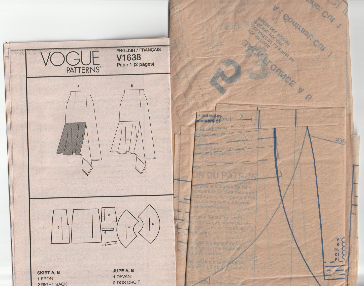 Vogue 1638 Womens Asymmetric High Waisted Skirt Out Of Print Paper Sewing Pattern Sizes 6 - 14 UNCUT Factory Folded