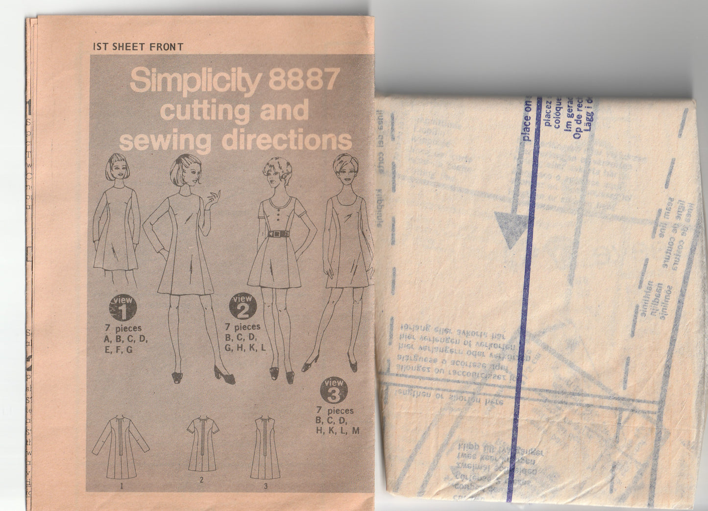 Simplicity 8887 Misses Petite Princess Dress with 2 Necklines & Fitting Instructions 1970s Vintage Paper Sewing Pattern Size 12 MP Bust 34 inches