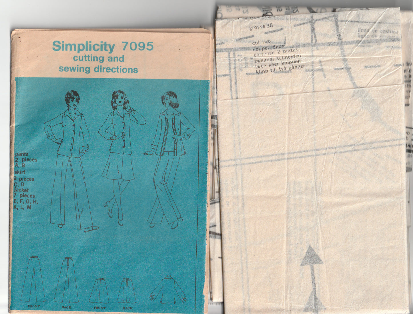 Simplicity 7095 Womens Jacket Skirt & Flared Pants 1970s Vintage Paper Sewing Pattern Size 12 Bust 34 inches