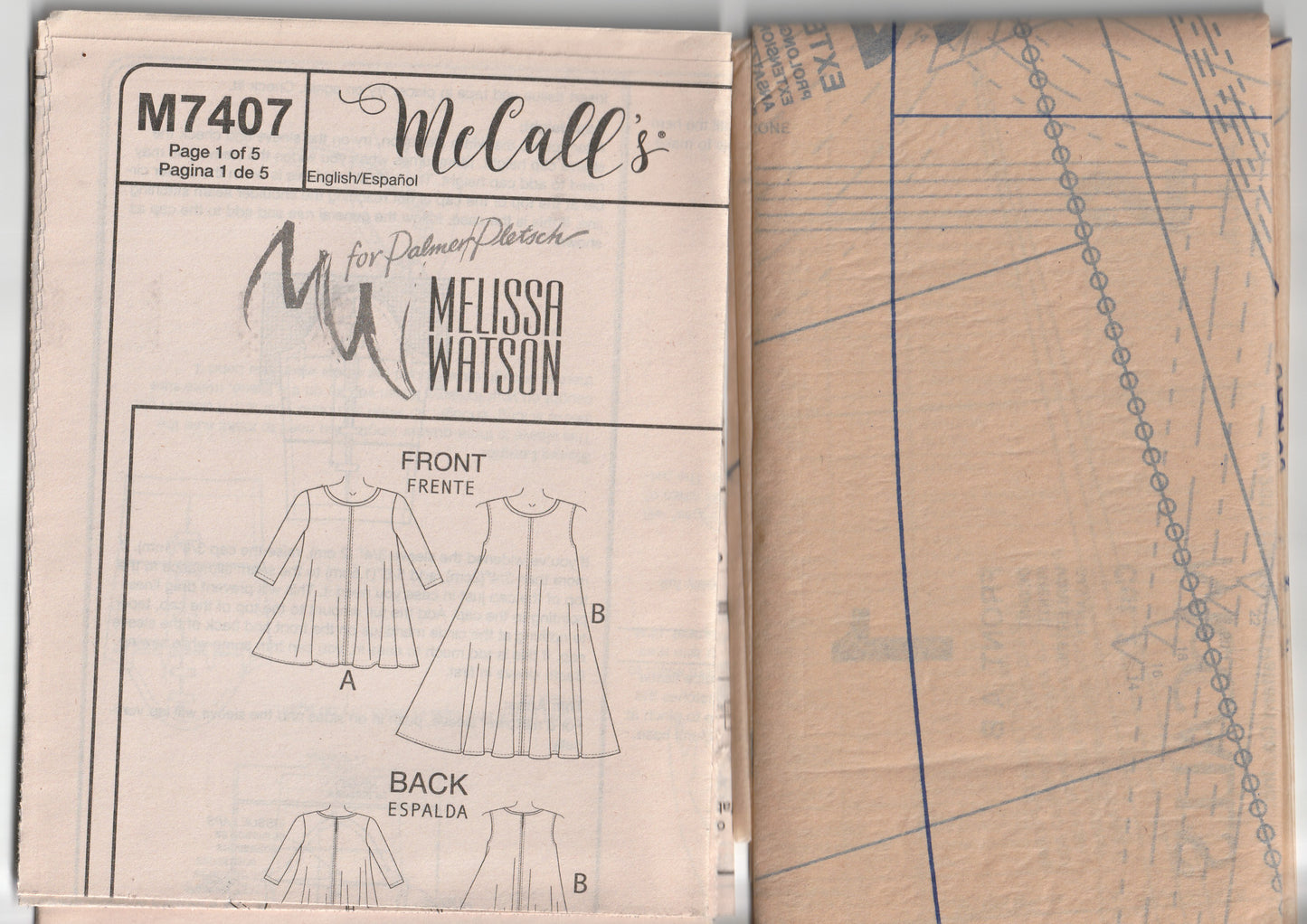 McCall's 7407 Melissa Watson for Palmer Pletsch Womens Stretch Knit Flared Dress and Top Out Of Print Paper Sewing Pattern Size 14 - 22 UNCUT Factory Folded