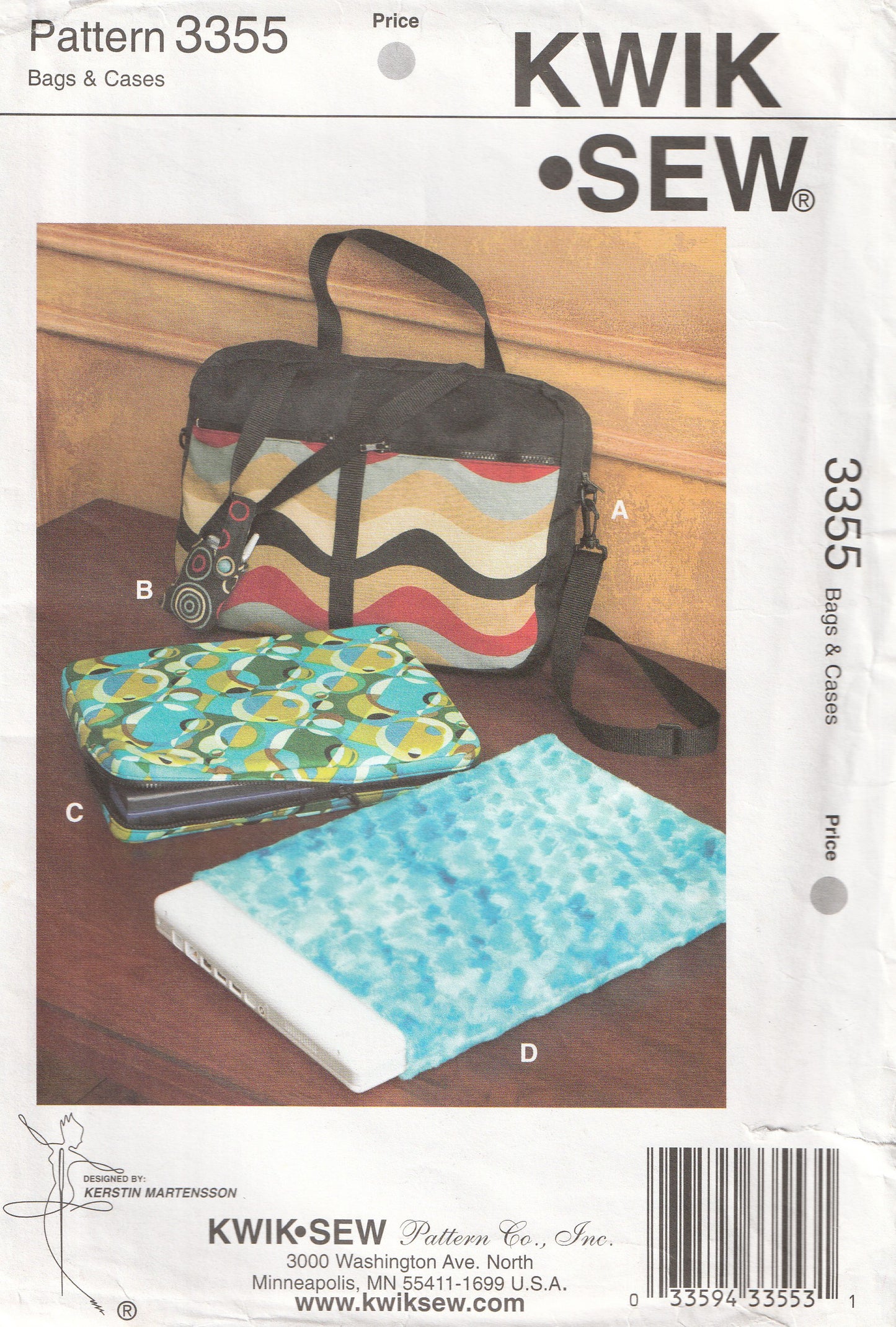Kwik Sew 3355 Laptop Bags & Briefcase Out Of Print Sewing Pattern UNCUT Factory Folded