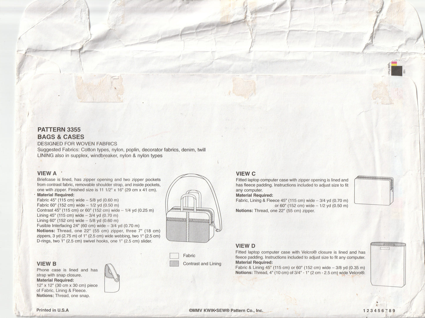 Kwik Sew 3355 Laptop Bags & Briefcase Out Of Print Sewing Pattern UNCUT Factory Folded