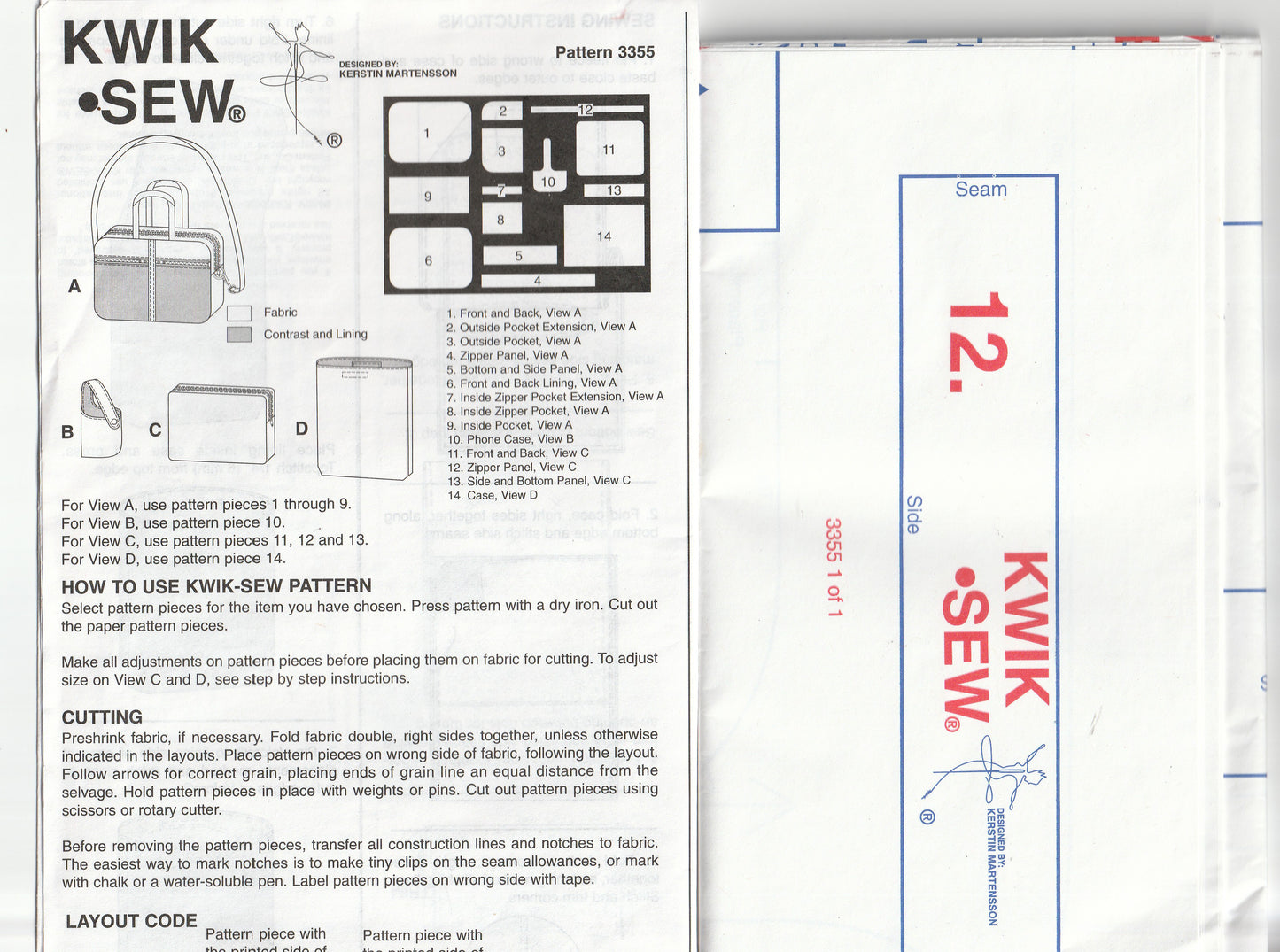 Kwik Sew 3355 Laptop Bags & Briefcase Out Of Print Sewing Pattern UNCUT Factory Folded