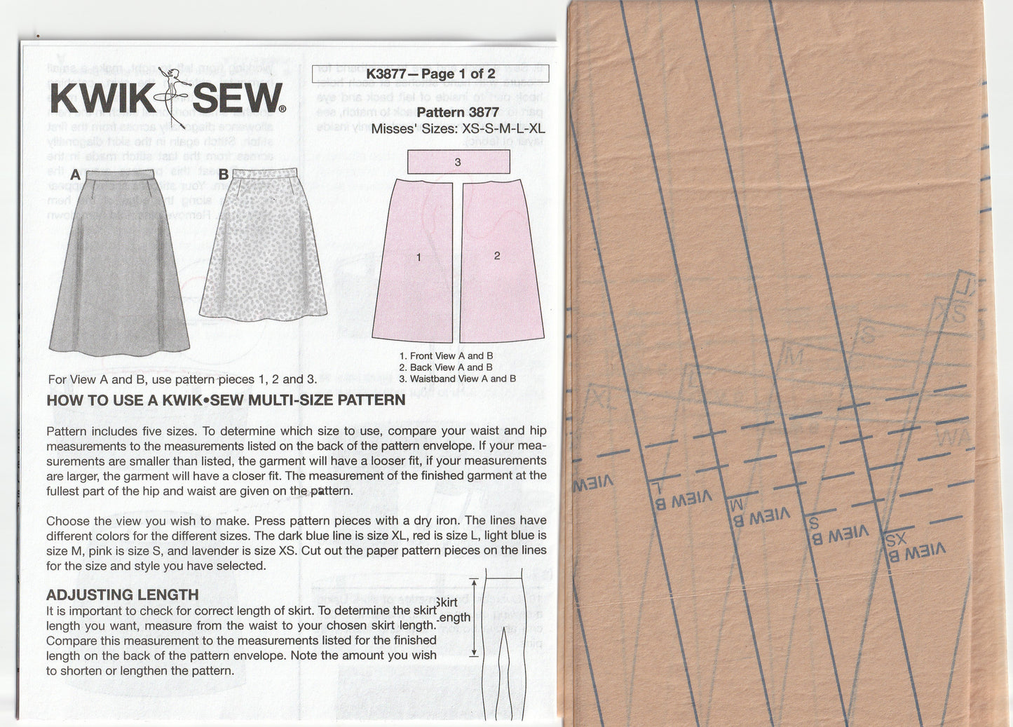 Kwik Sew 3877 Womens Beginner A Line Skirts Out Of Print Paper Sewing Pattern Size XS - XL UNCUT Factory Folded