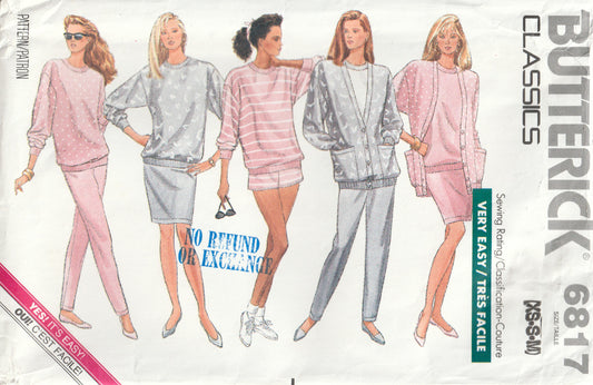 Butterick 6817 Womens EASY Stretch Knit Activewear Separates 1980s Vintage Paper Sewing Pattern Size XS - M UNCUT Factory Folded