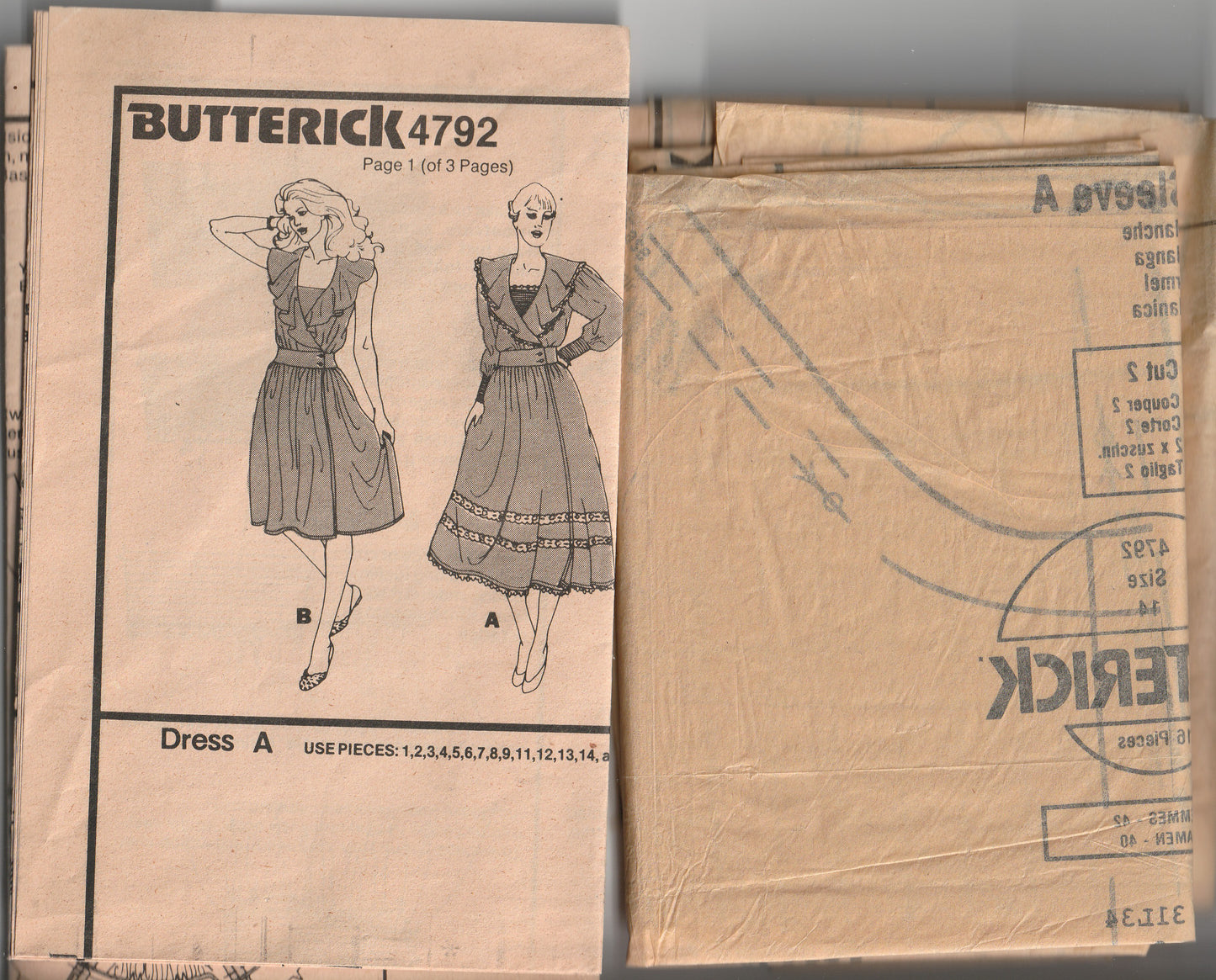 Butterick 4792 Womens Ruffled Neck Evening Wrap Dress 1980s Vintage Paper Sewing Pattern Size 14 Bust 36 Inches
