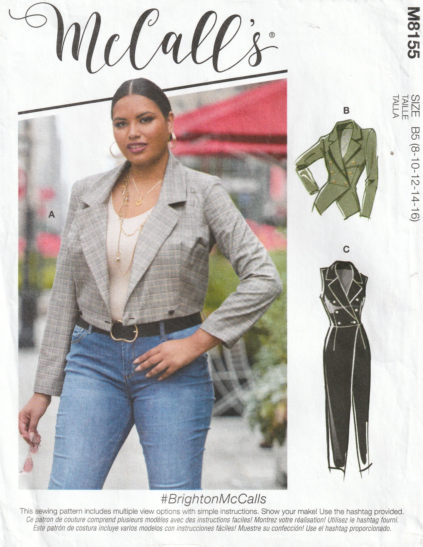 McCall's 8155 Womens Double Breasted Peplum Jacket Bolero & Evening Length Vest Paper Sewing Pattern Sizes 8 - 16 UNCUT Factory Folded