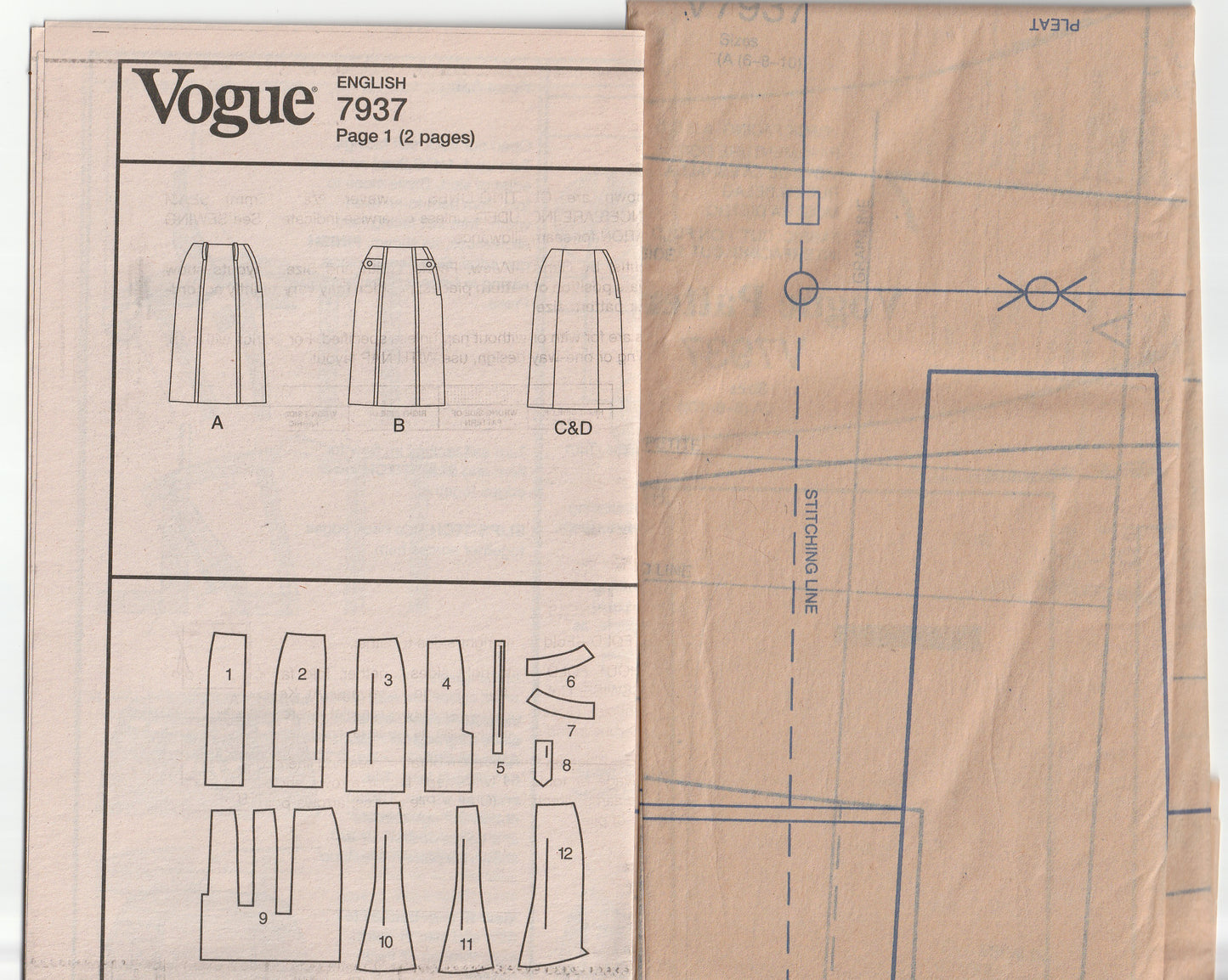Vogue Basic Design 7937 Womens Slim Panelled Skirts Out Of Print Paper Sewing Pattern Size 6 - 10 UNCUT Factory Folded