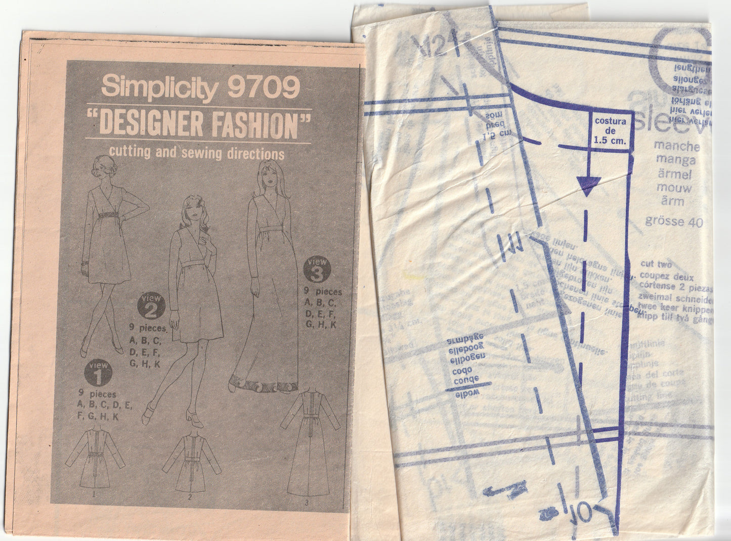 Simplicity 9709 Womens Designer Wrap Bodice Dress 1970s Vintage Paper Sewing Pattern Size 14 Bust 36 Inches