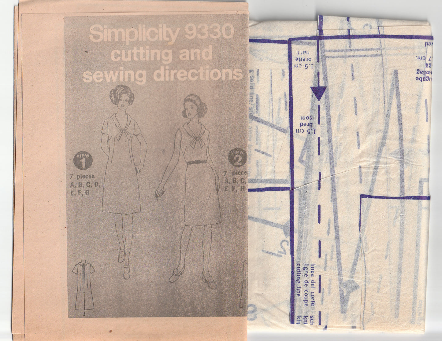 Simplicity 9330 Womens Half Size Dress with Tie Collar 1970s Vintage Paper Sewing Pattern Bust 35 inches