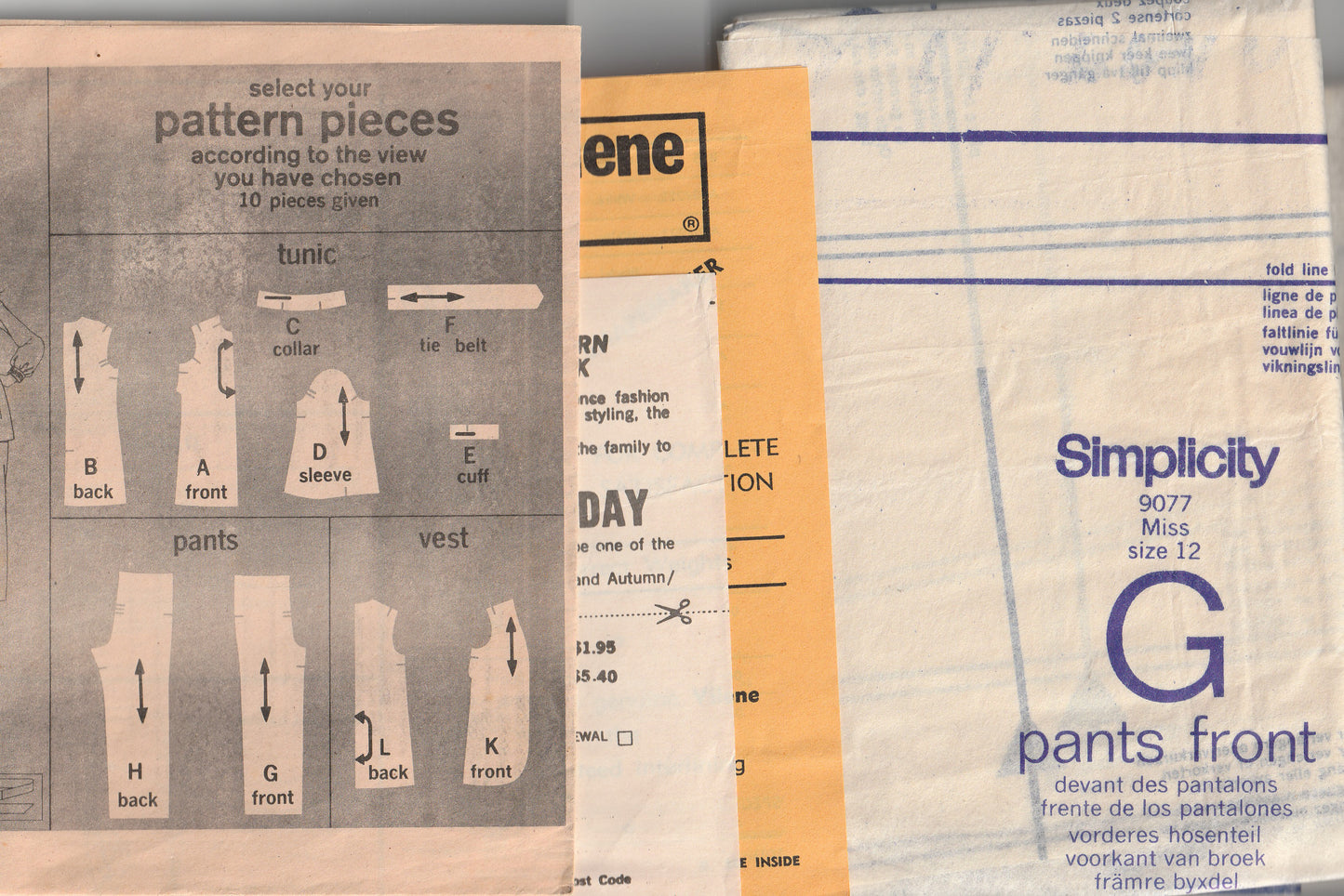 Simplicity 9077 Womens Designer Long Vest Tunic & Pants 1970s Vintage Paper Sewing Pattern Size 12 Bust 34 inches