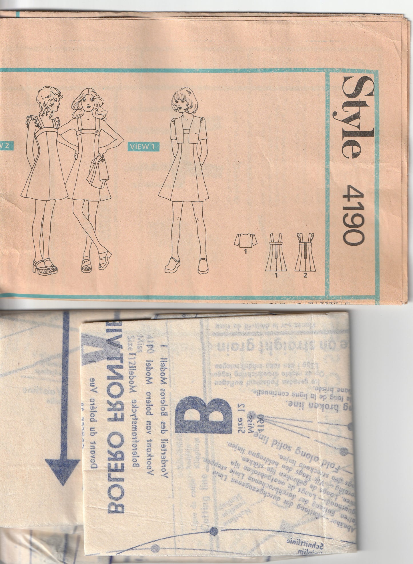 Style 4190 Womens Sundress & Bolero Jacket 1970s Vintage Paper Sewing Pattern Size 12 Bust 34 inches