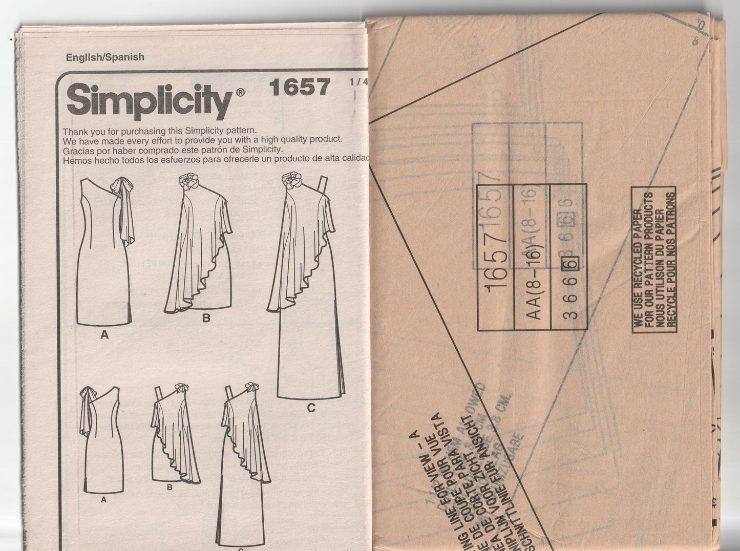 Simplicity 1657 JESSICA McCLINTOCK Womens One Shoulder Princess Evening or Formal Dress with Optional Overlay Out Of Print Paper Sewing Pattern Size 8 - 16 UNCUT Factory Folded