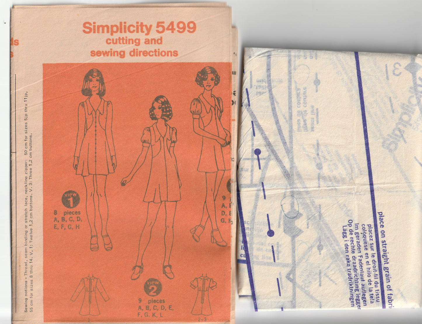 Simplicity 5499 Womens Colour Block Puff Sleeved Mini Dress 1970s Vintage Paper Sewing Pattern Size 12 Bust 34 inches