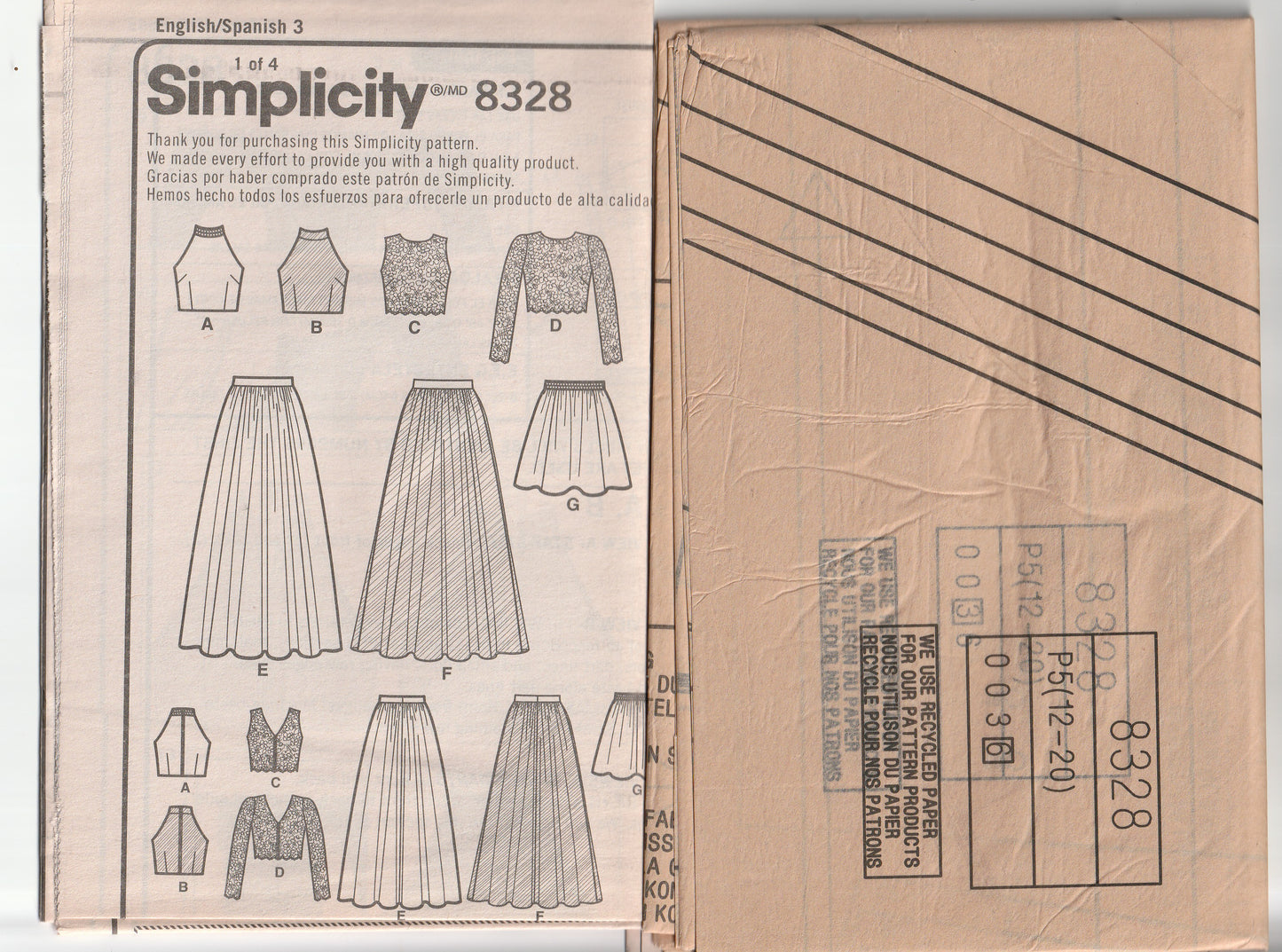 Simplicity 8328 SEW STYLISH Womens Evening Tops & Skirts Paper Sewing Pattern Size 12 - 20 UNCUT Factory Folded