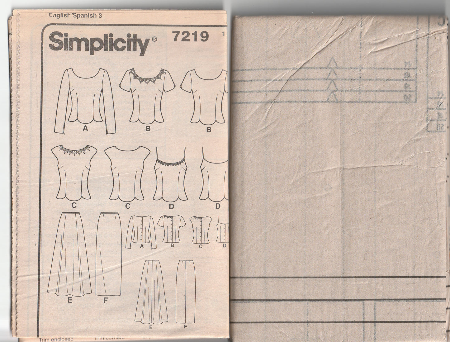 Simplicity 7219 Womens Evening Lined Princess Tops & Skirts Out Of Print Paper Sewing Pattern Size 14 - 20 UNCUT Factory Folded