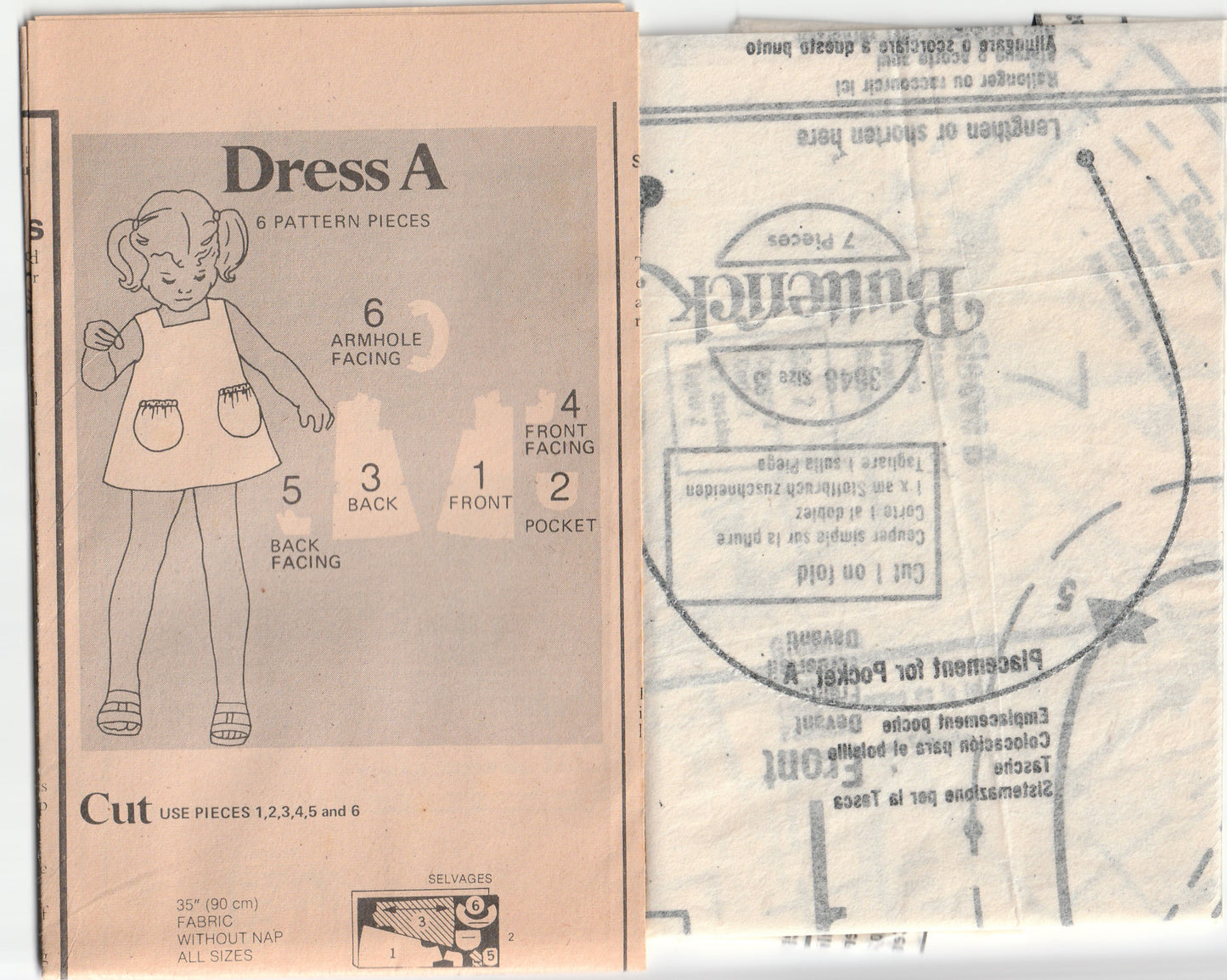 Butterick 3648 Toddler Girls Mini Dress 1970s Vintage Paper Sewing Pattern Size 3