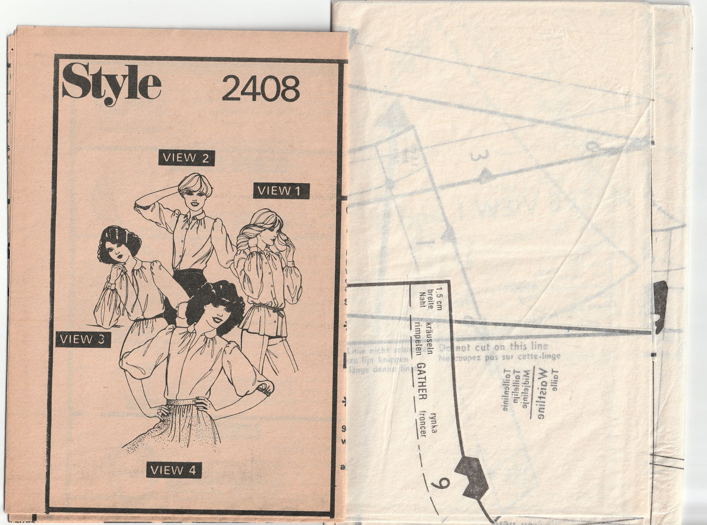 Style 2408 Womens Puffy Sleeved Blouses 1970s Vintage Paper Sewing Pattern Size 12 Bust 34 inches