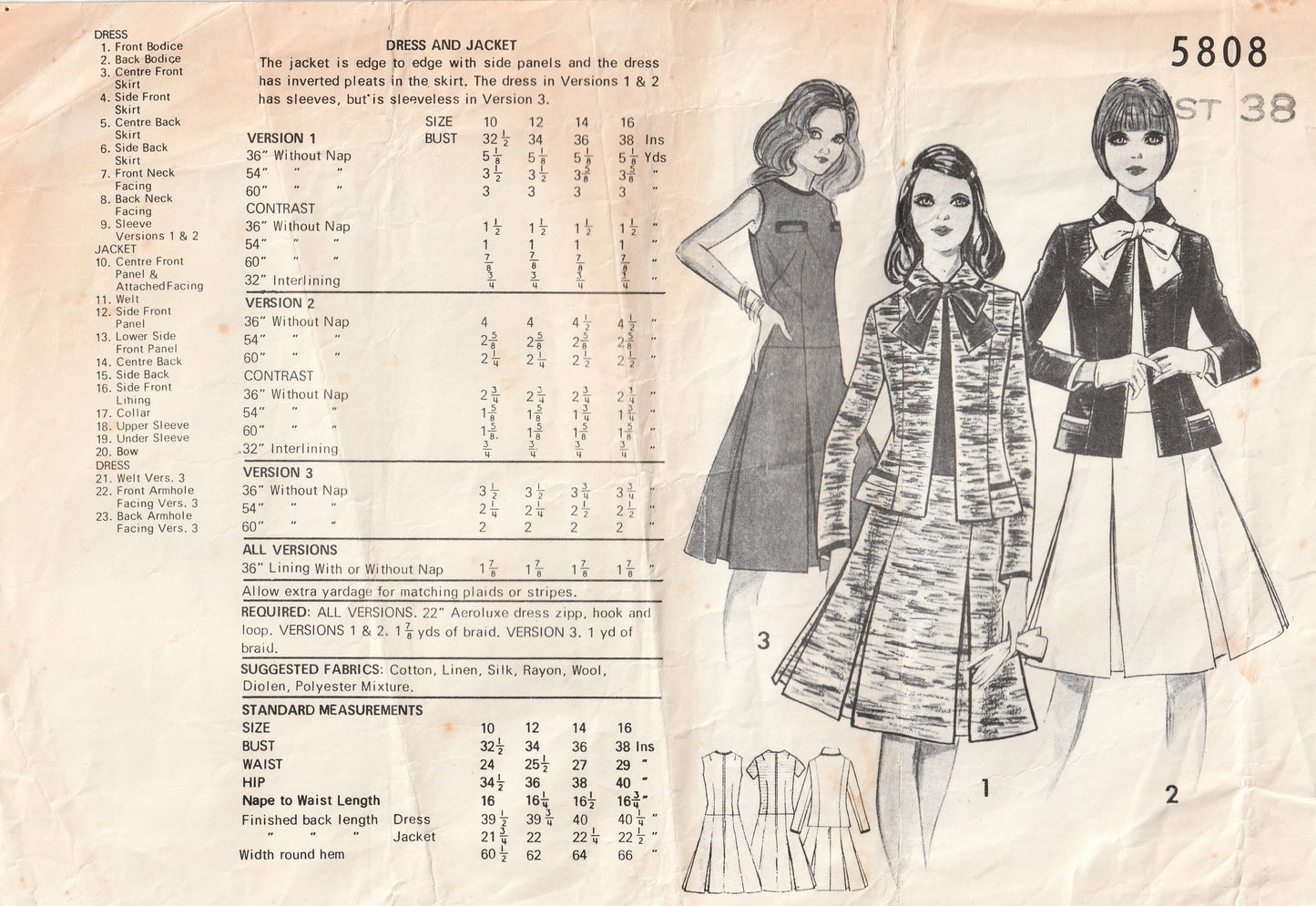 Mail Order 5808 Womens Princess Dress & Jacket 1970s Vintage Paper Sewing Pattern Bust 38 inches UNUSED Factory Folded