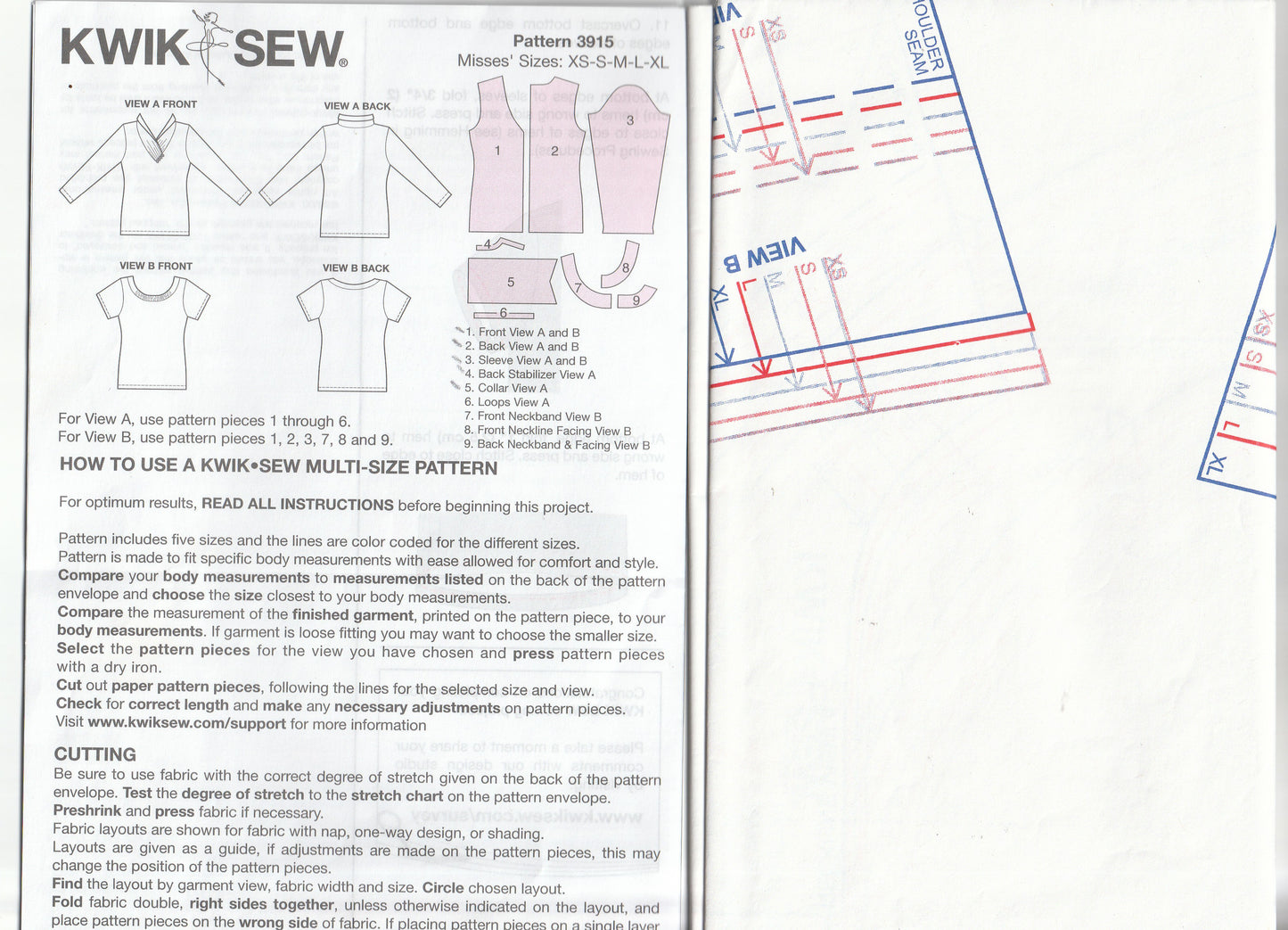 Kwik Sew 3915 Womens Stretch Knit Ruched Neck Tops Out Of Print Paper Sewing Pattern Size XS - XL UNCUT Factory Folded