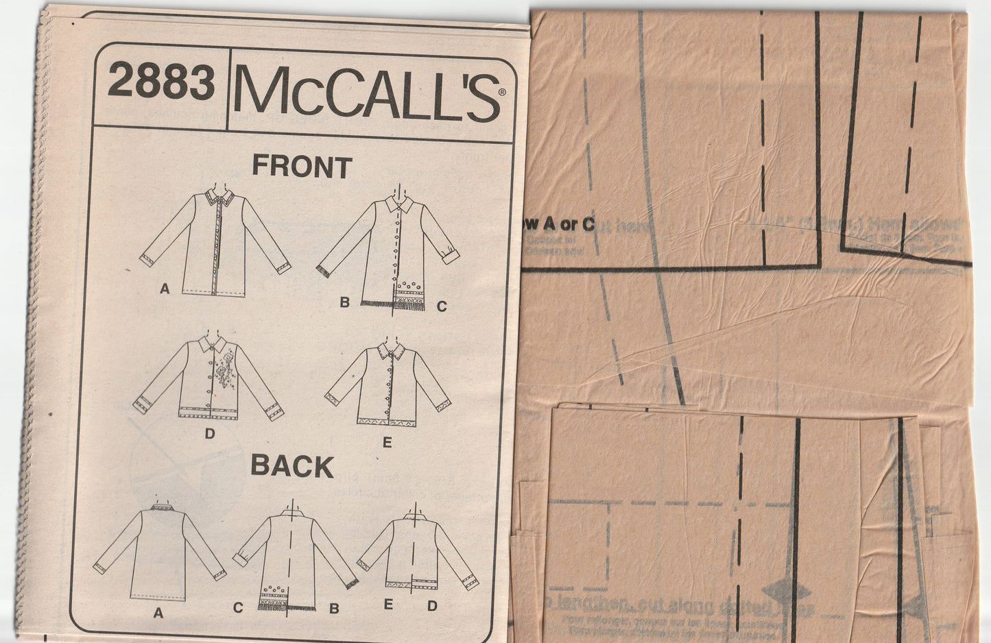 McCall's 2883 Womens Shirts in 2 Lengths Out Of Print Paper Sewing Pattern Sizes 16 - 18 UNCUT Factory Folded