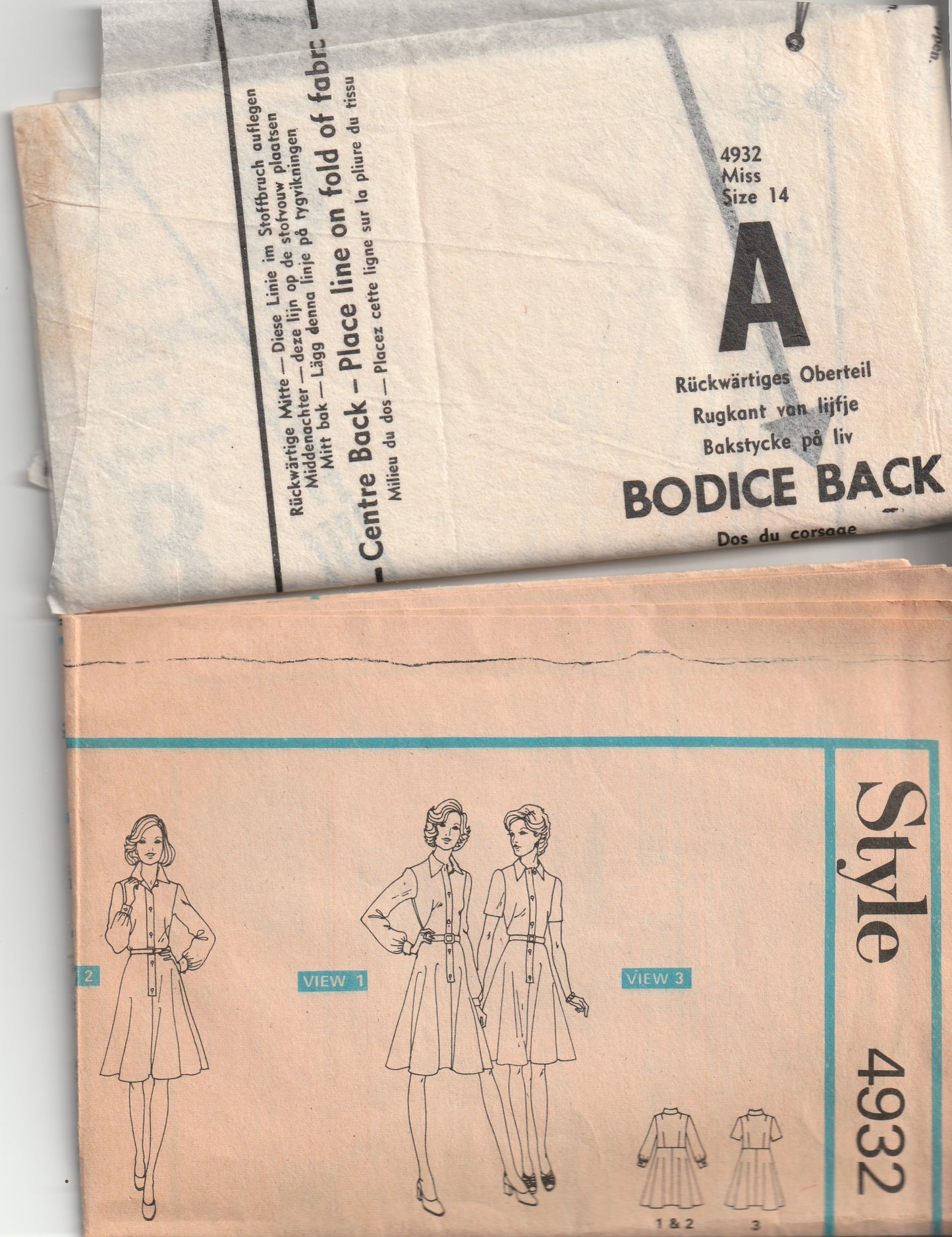 Style 4932 Womens Fit & Flared Shirtdress 1970s Vintage Paper Sewing Pattern Size 14 Bust 36 inches