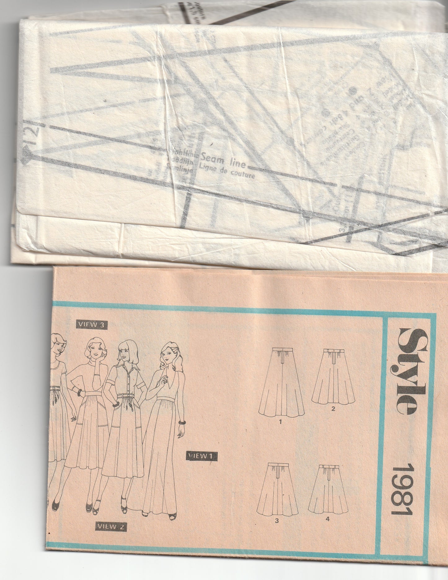 Style 1981 Womens Flared Skirts With Deep Pockets in 4 Lengths 1970s Vintage Paper Sewing Pattern Size 12 Waist 26.5 inches