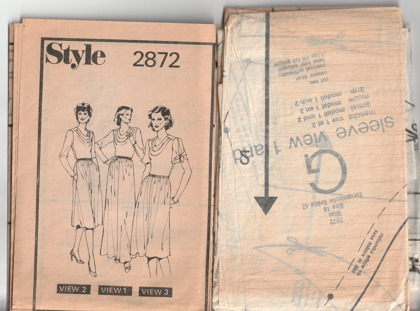 Style 2872 Womens Evening Dress with Cowl Neckline & Tied Sleeves 1970s Vintage Paper Sewing Pattern Size 16 Bust 38 inches