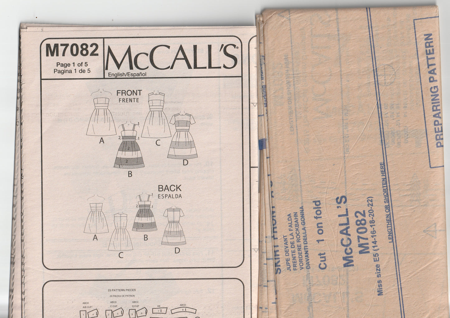 McCall's 7082 Womens Panelled Midriff Full Skirt Dresses Out Of Print Paper Sewing Pattern Size 14 - 22 UNCUT Factory Folded