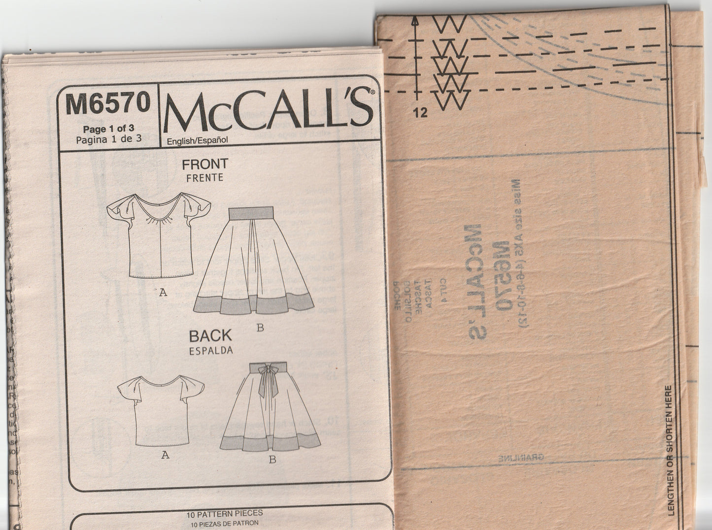 Patrón de costura agotado para blusa con mangas abullonadas y falda acampanada con forro para mujer STEPHANIE O 6570 de McCall, tallas 4 a 12, sin cortar, doblado de fábrica