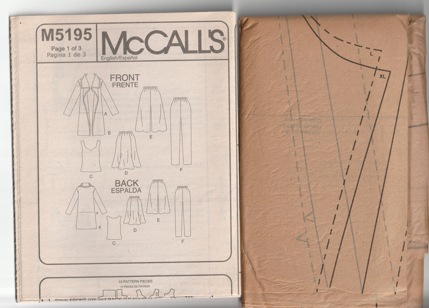 Patrón de costura McCall's 5195 de chaqueta, top, falda y pantalones elásticos fáciles de usar para mujer, talla grande, sin cortar, doblado de fábrica, talla L XL