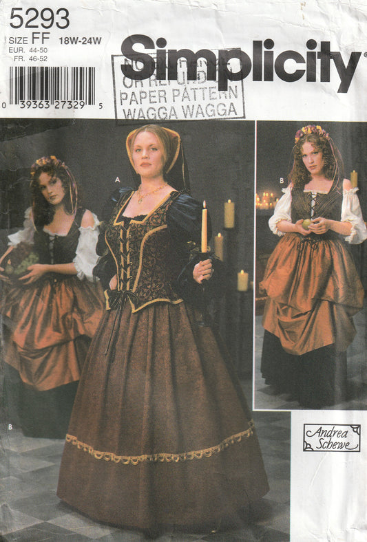 Simplicity 5293 ANREA SCHEWE Womens Renaissance Costume Out Of Print Paper Sewing Pattern Sizes 18W - 24W UNCUT Factory Folded