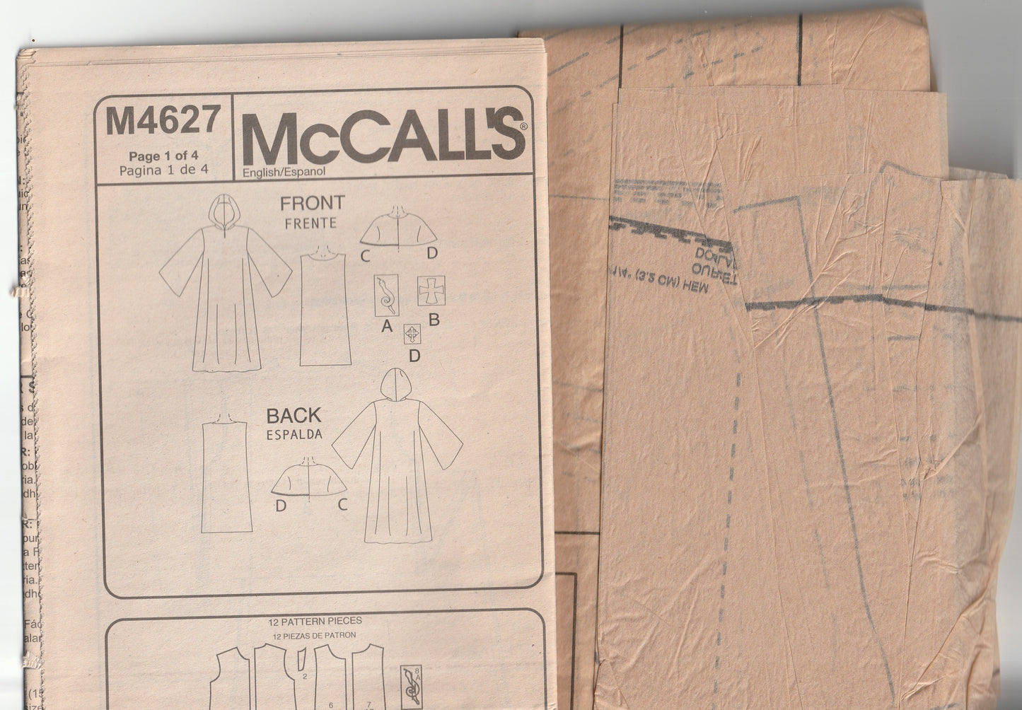 McCall's 4627 Mens Medieval Costume with Hooded Cape Out Of Print Paper Sewing Pattern 32 - 48 inches UNCUT Factory Folded