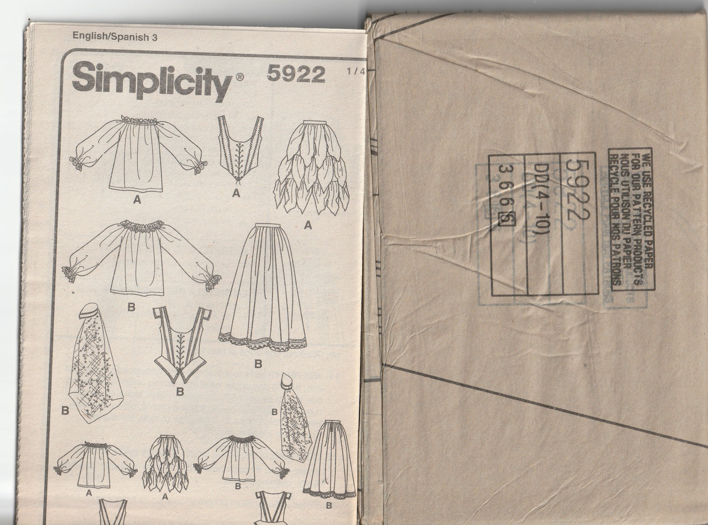 Simplicity 5922 ANREA SCHEWE Womens Renaissance Costumes Corset Blouse & Skirt Out Of Print Paper Sewing Pattern Size 4 - 10 UNCUT Factory Folded