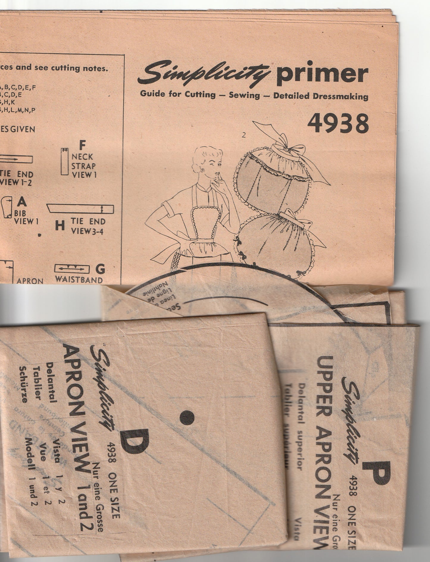 Simplicity 4938 Womens Retro ONE YARD Kitchen Aprons 1950s Vintage Paper Sewing Pattern ONE SIZE